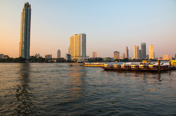Fototapeta na wymiar Bangkok city skyline and Chao Phraya river, Bangkok, Thailand