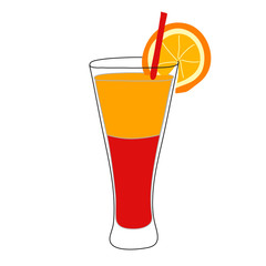 Tequila sunrise cocktail. The hand drawn style.
