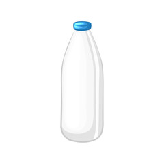 Milk white plastic bottle. Cartoon icon. Isolated object on a white background. Vector illustration.