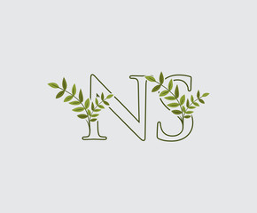Nature Leaf N, S and NS Letter Logo Icon. Green Leaves Logo.