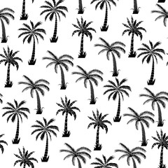 Seamless floral pattern with different palm tree. Print for fabric and web.