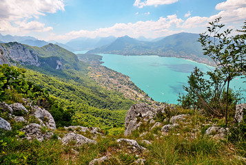 Fototapeta na wymiar A panoramic view on the Lake Annecy from mont Veyrier to mont Baron hiking track, France