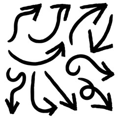 Arrows hand drawn vector set. Sketch arrow design for application, banner, print screen, pen marks, map and typography design guide line.