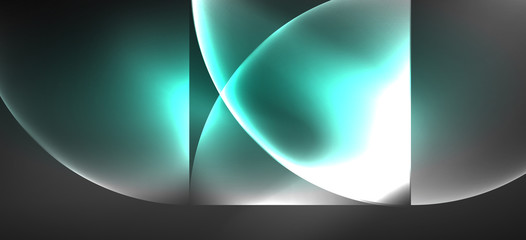 Neon glowing techno lines, hi-tech futuristic abstract background. Template with abstract shapes in dark space