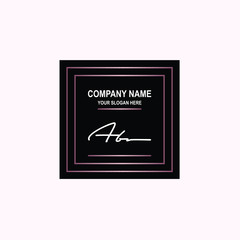 AB Initial signature logo is white, with a dark pink grid gradation line. with a black square background