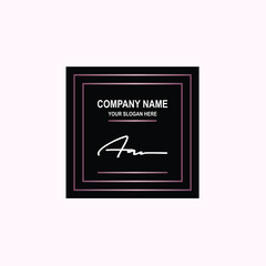 AA Initial signature logo is white, with a dark pink grid gradation line. with a black square background