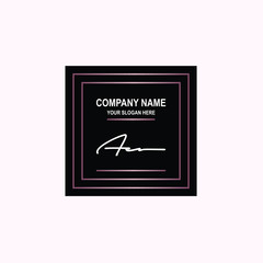AE Initial signature logo is white, with a dark pink grid gradation line. with a black square background