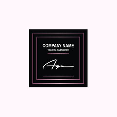 AQ Initial signature logo is white, with a dark pink grid gradation line. with a black square background