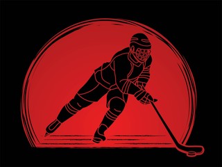 Ice Hockey player action cartoon sport graphic vector