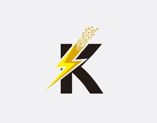 Flash K Letter Logo, Electrical Bolt Technology Logo Icon