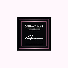 AU Initial signature logo is white, with a dark pink grid gradation line. with a black square background