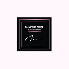 AV Initial signature logo is white, with a dark pink grid gradation line. with a black square background