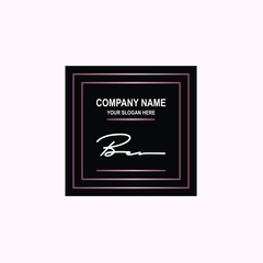 BE Initial signature logo is white, with a dark pink grid gradation line. with a black square background