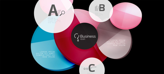 Retro colorful geometric background - circles on black, great design for any purposes. Creative minimal concept