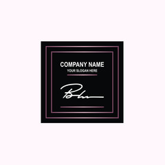 BH Initial signature logo is white, with a dark pink grid gradation line. with a black square background