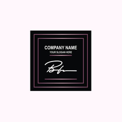 BF Initial signature logo is white, with a dark pink grid gradation line. with a black square background