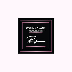 BJ Initial signature logo is white, with a dark pink grid gradation line. with a black square background