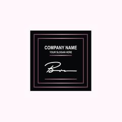 BR Initial signature logo is white, with a dark pink grid gradation line. with a black square background