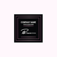 BU Initial signature logo is white, with a dark pink grid gradation line. with a black square background