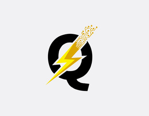 Flash Q Letter Logo, Electrical Bolt Technology Logo Icon