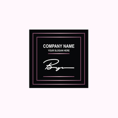 BY Initial signature logo is white, with a dark pink grid gradation line. with a black square background