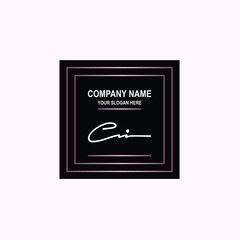 CI Initial signature logo is white, with a dark pink grid gradation line. with a black square background
