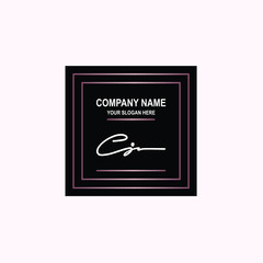 CJ Initial signature logo is white, with a dark pink grid gradation line. with a black square background
