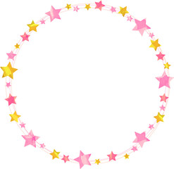ピンク_星_フレーム_サークル_イラスト_切り絵風_リース_star_七夕