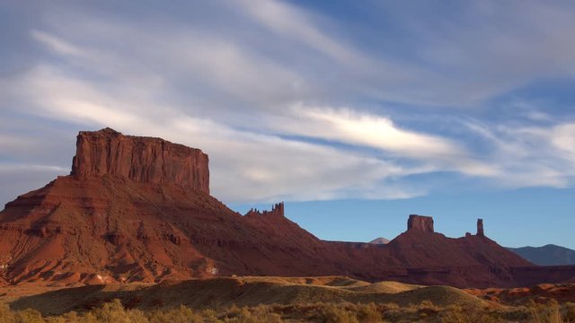 Time lapse in the Utah desert at sunset in Castle Valley as light movies across the mesa.