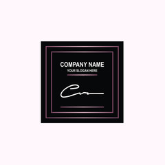 CV Initial signature logo is white, with a dark pink grid gradation line. with a black square background