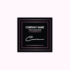 CW Initial signature logo is white, with a dark pink grid gradation line. with a black square background