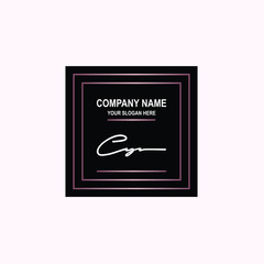 CY Initial signature logo is white, with a dark pink grid gradation line. with a black square background