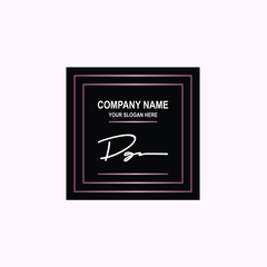 DG Initial signature logo is white, with a dark pink grid gradation line. with a black square background