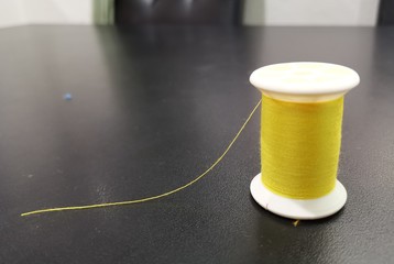 spool of thread with needle and buttons