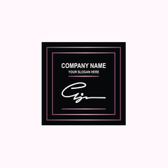 GJ Initial signature logo is white, with a dark pink grid gradation line. with a black square background