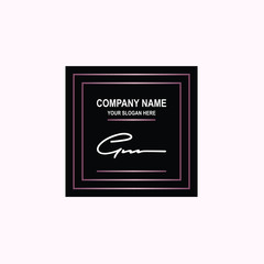 GN Initial signature logo is white, with a dark pink grid gradation line. with a black square background