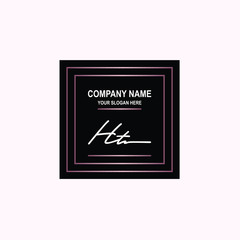 HT Initial signature logo is white, with a dark pink grid gradation line. with a black square background