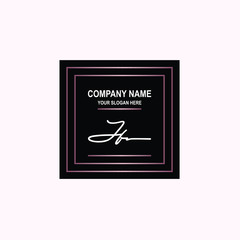 JF Initial signature logo is white, with a dark pink grid gradation line. with a black square background
