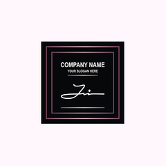 JI Initial signature logo is white, with a dark pink grid gradation line. with a black square background