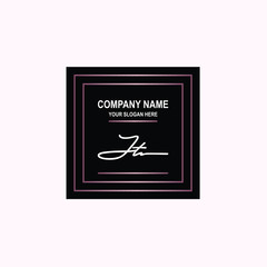 JT Initial signature logo is white, with a dark pink grid gradation line. with a black square background