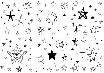 Stars doodle set. Hand drawn star sketch illustrations. Vector collection.