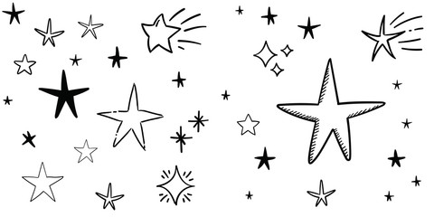 Stars doodle set. Hand drawn star sketch illustrations. Vector collection.