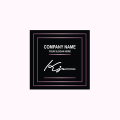 KJ Initial signature logo is white, with a dark pink grid gradation line. with a black square background