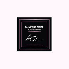 KT Initial signature logo is white, with a dark pink grid gradation line. with a black square background
