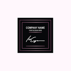 KY Initial signature logo is white, with a dark pink grid gradation line. with a black square background