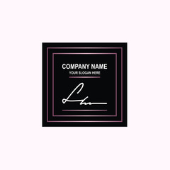 LH Initial signature logo is white, with a dark pink grid gradation line. with a black square background