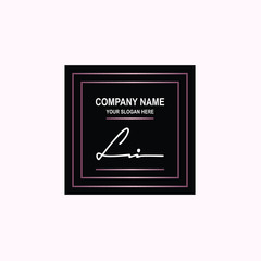 LI Initial signature logo is white, with a dark pink grid gradation line. with a black square background