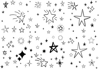 Stars doodle set. Hand drawn star sketch illustrations. Vector collection.