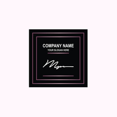 MQ Initial signature logo is white, with a dark pink grid gradation line. with a black square background