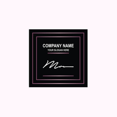 MR Initial signature logo is white, with a dark pink grid gradation line. with a black square background